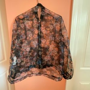 STRADIVARIUS Sheer Floral Zipper Bomber Jacket Small
